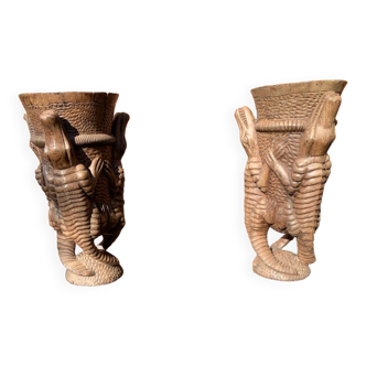 Pair of African carved wooden mortars
