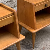 Pair of bedside feet compass solid oak vintage 1950