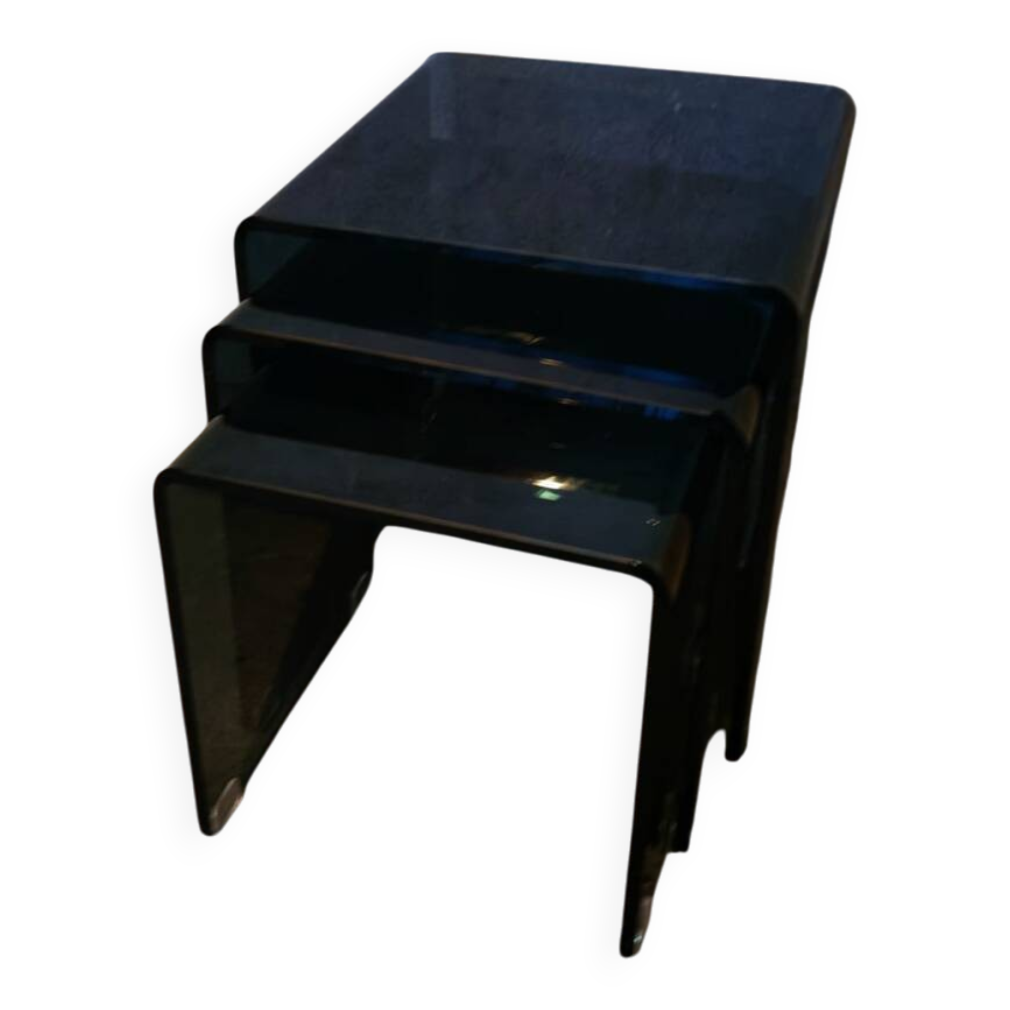 3 nesting coffee tables in smoked glass