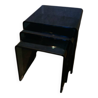3 nesting coffee tables in smoked glass