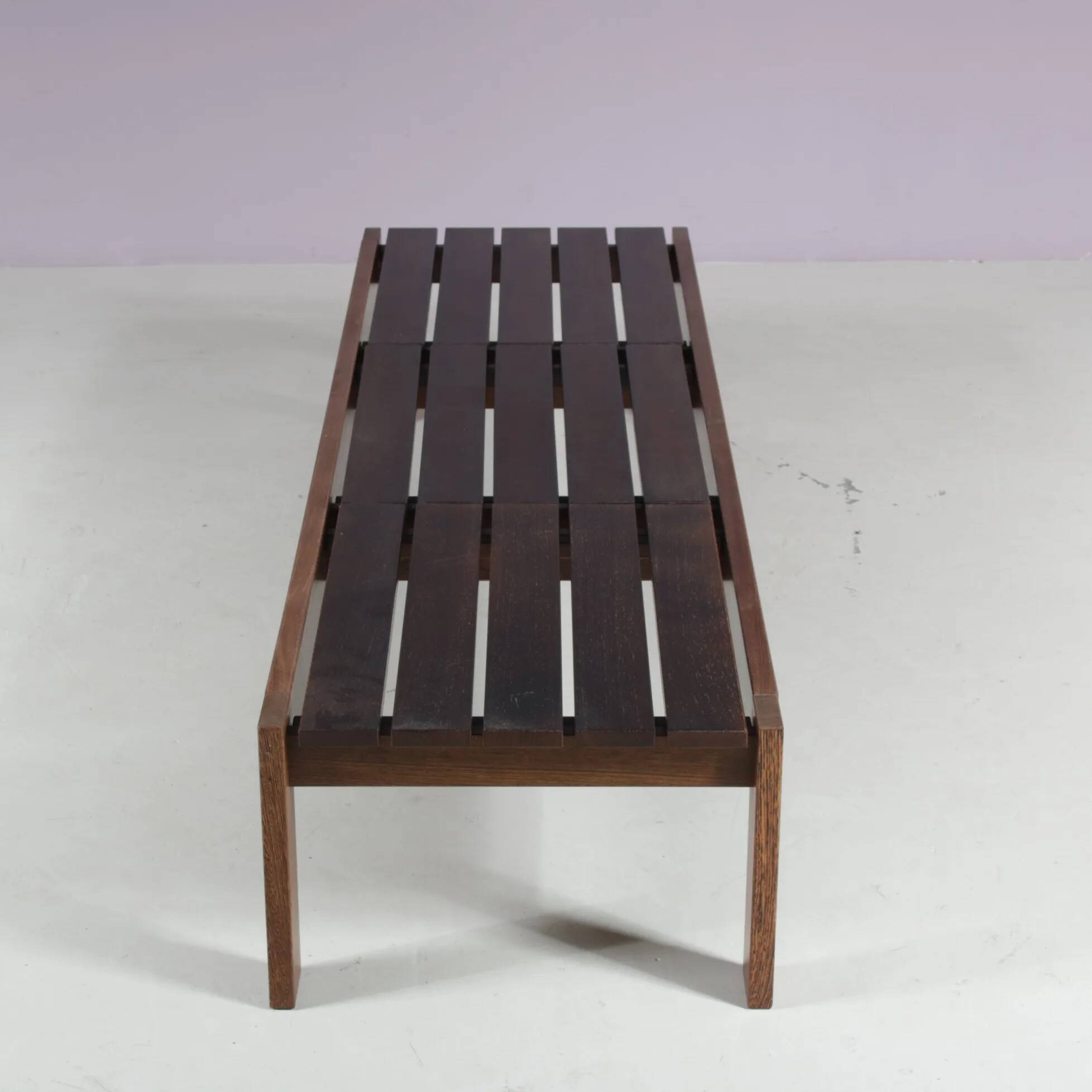 1960s Wengé wooden slat bench from the Netherlands