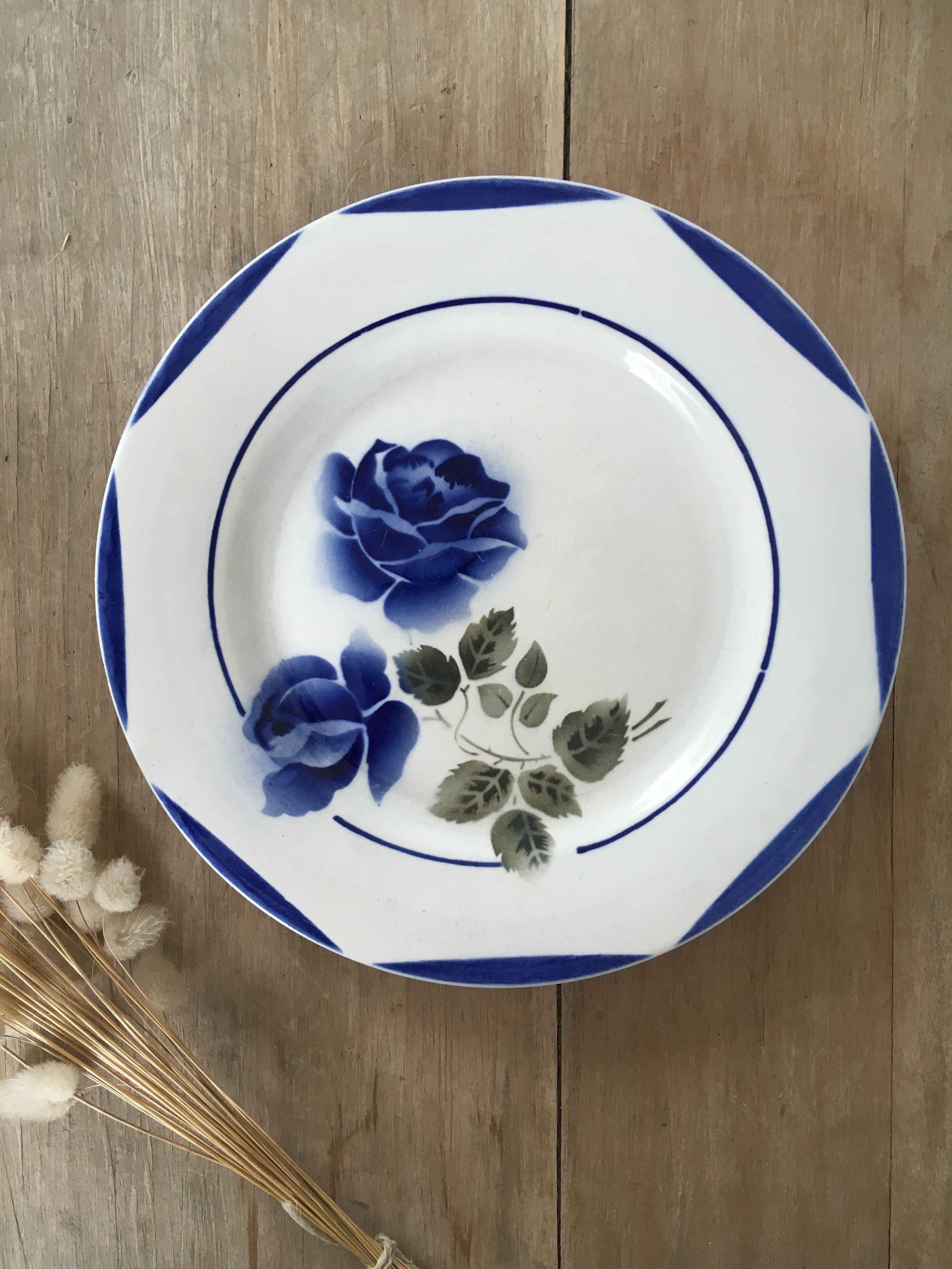 Blue & white mismatched flat plates
