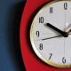 Vintage formica clock silent wall clock asymmetrical "Flash transistor red flower"