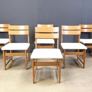 Set of 6 brutalist oak and bouclé fabric dining chairs, 1970s