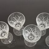 Set of 6 foot glasses in vintage shell chiseled crystal