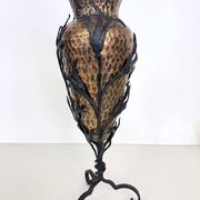 Copper Vase with Wrought Iron Snake and Leaves attr. to Alessandro Mazzucot