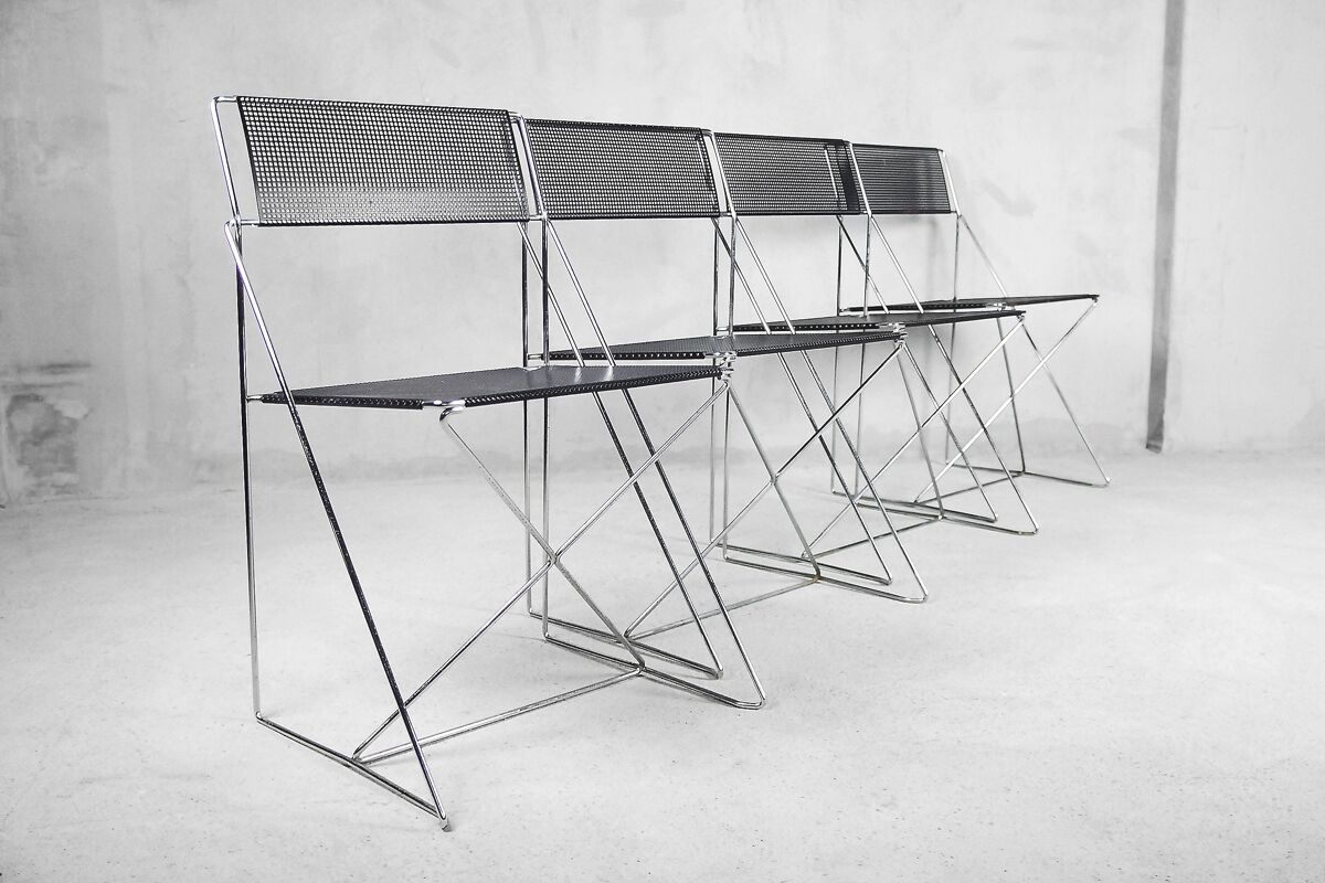 Minimalist Metal X-Line Chairs by Niels Jørgen Haugesen for Hybodan, 1970s, Set of 4