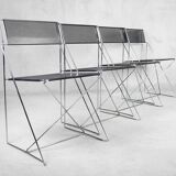 Minimalist Metal X-Line Chairs by Niels Jørgen Haugesen for Hybodan, 1970s, Set of 4