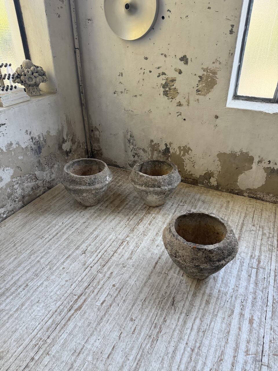 Trio of stone and cement planters, early 1900s