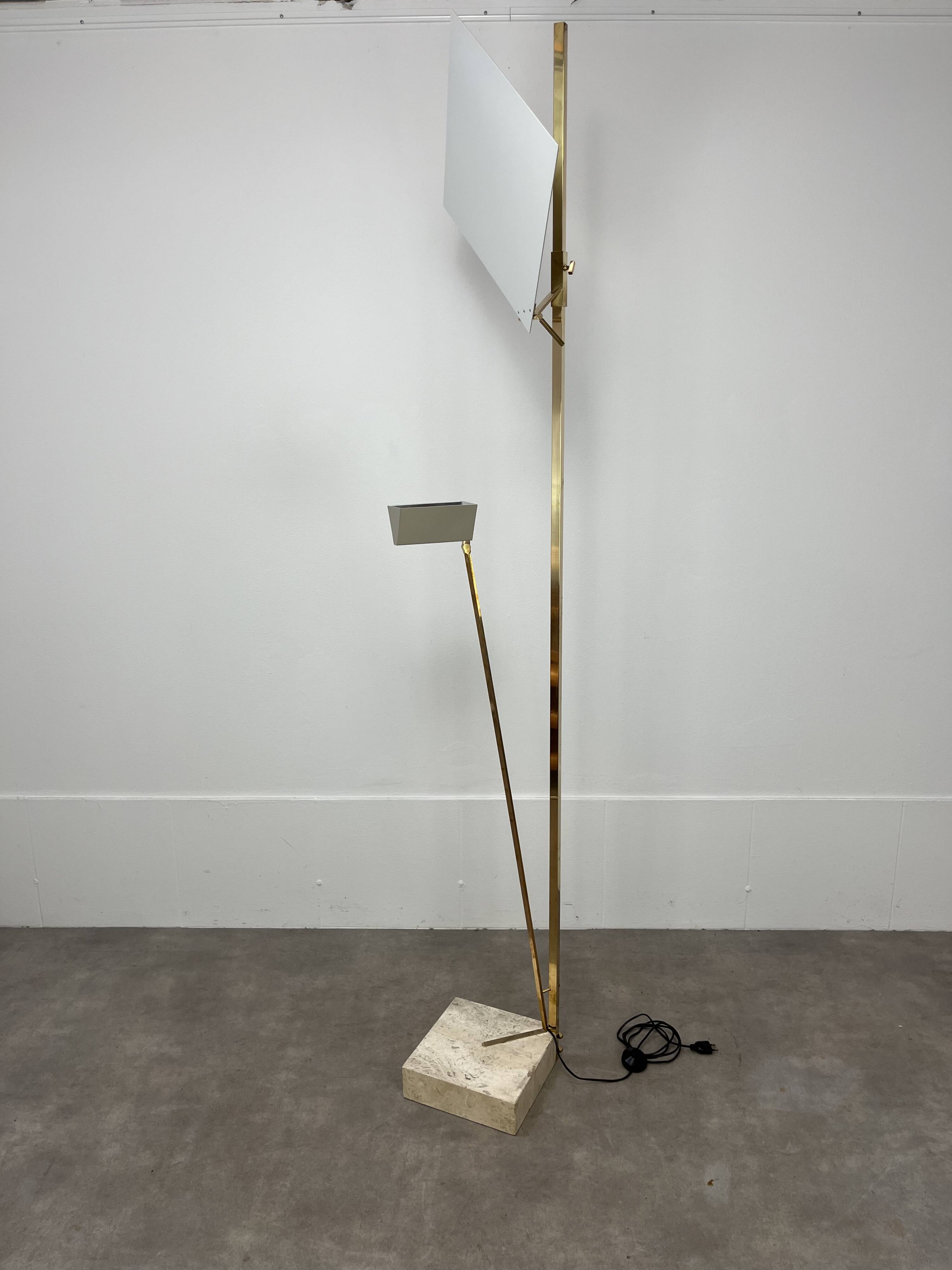70s design floor lamp, brass and travertine, Hollywood Regency