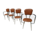 Set of 4 armchairs in chromed metal and brown imitation leather, circa 1960