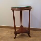 wooden console with mirrored tray