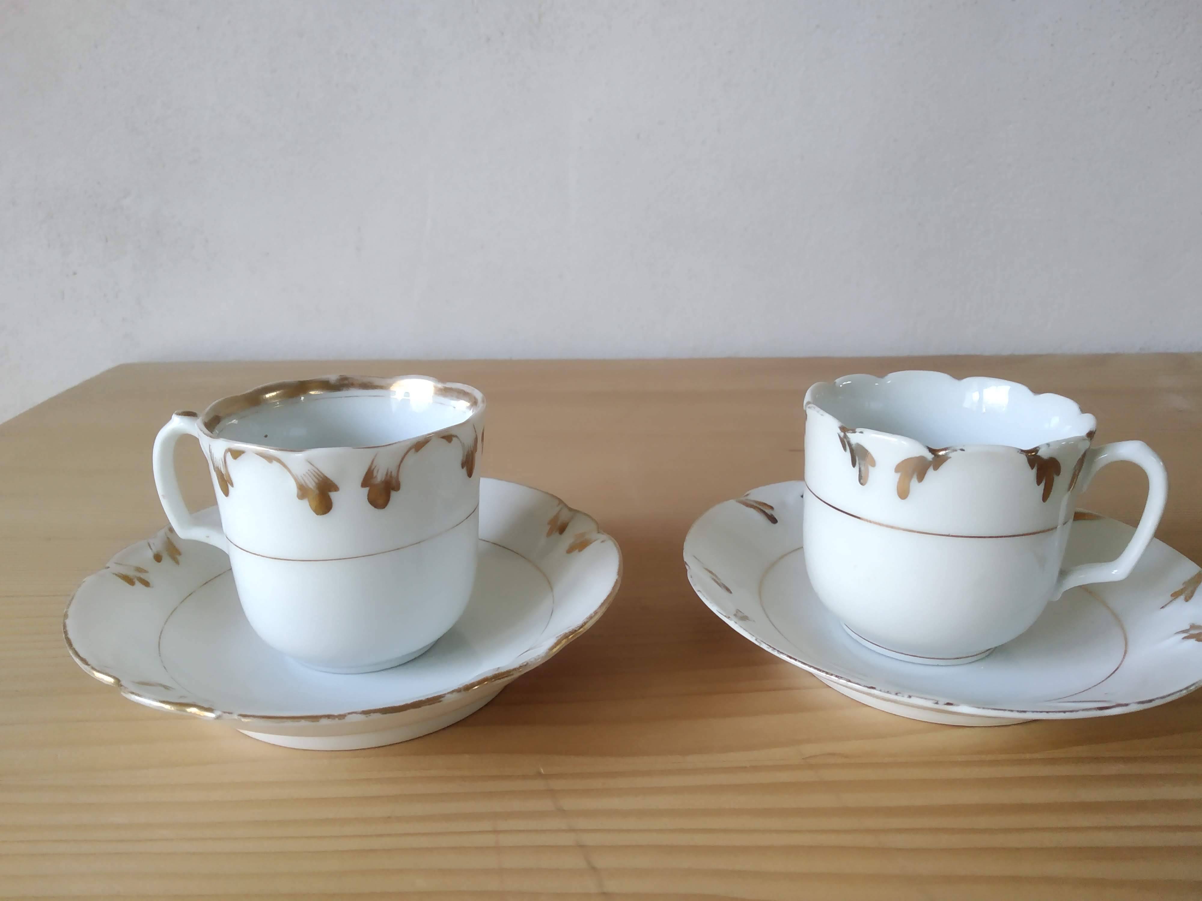 Coffee cups and sugar bowl, Old Paris Empire porcelain, Vve BARES