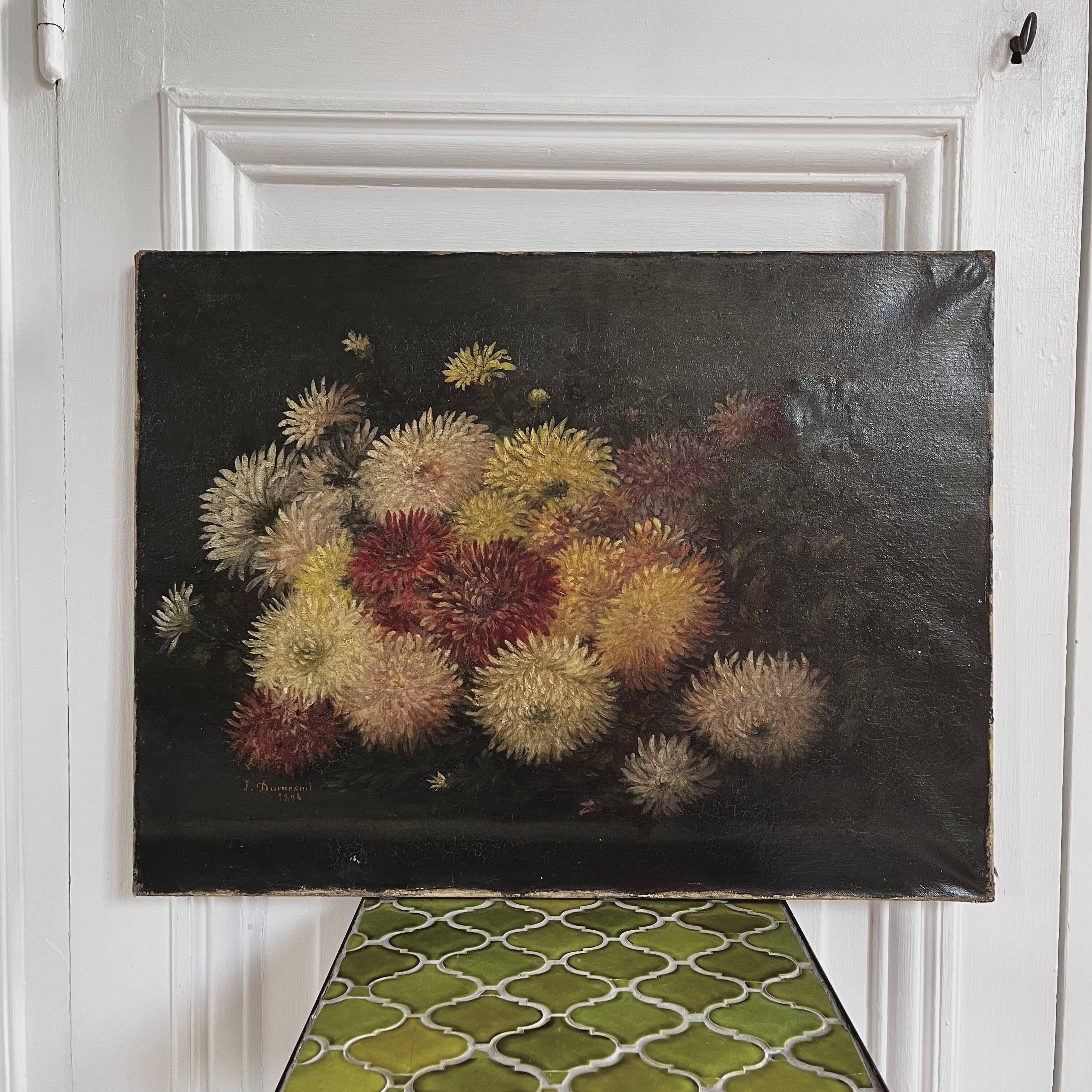 Oil on canvas 19th century bouquet of flowers