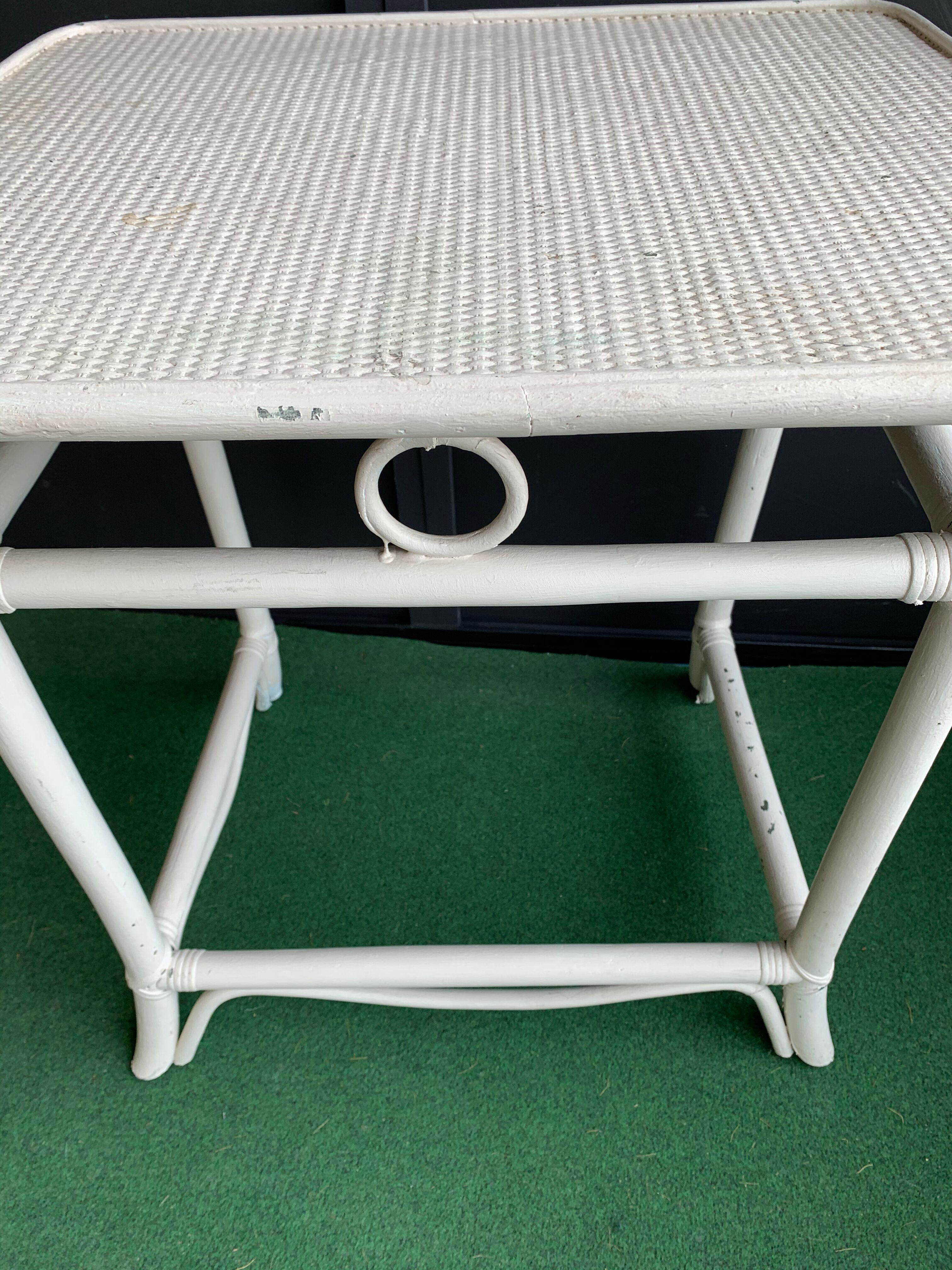 Small vintage white rattan table