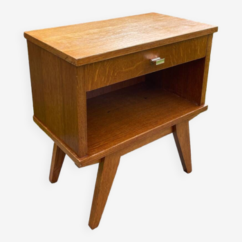 Vintage oak bedside table 1950 compass feet