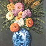 Bouquet table in blue vase
