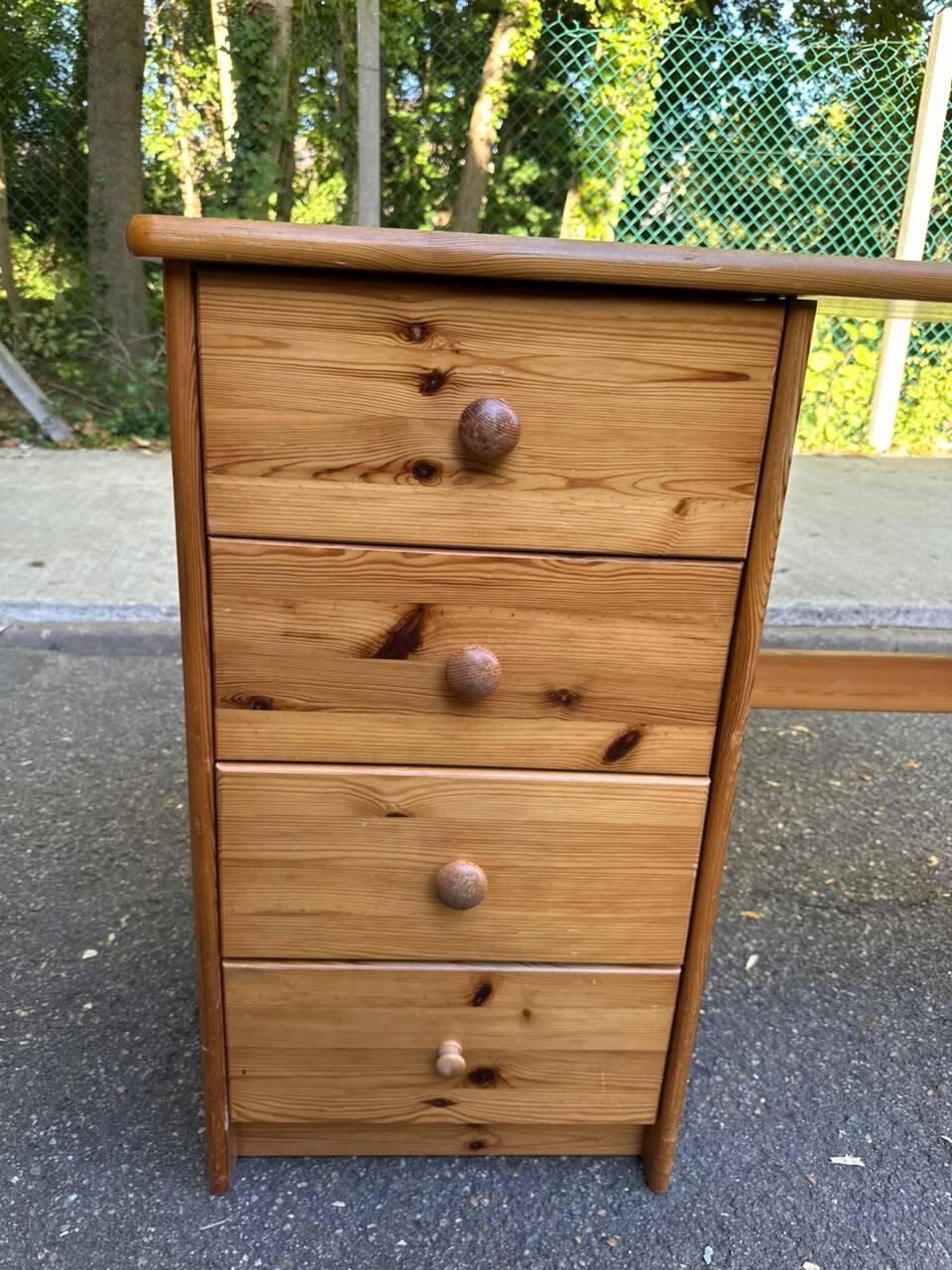Solid pine desk with a 4-drawer unit — Scandinavian / chalet style