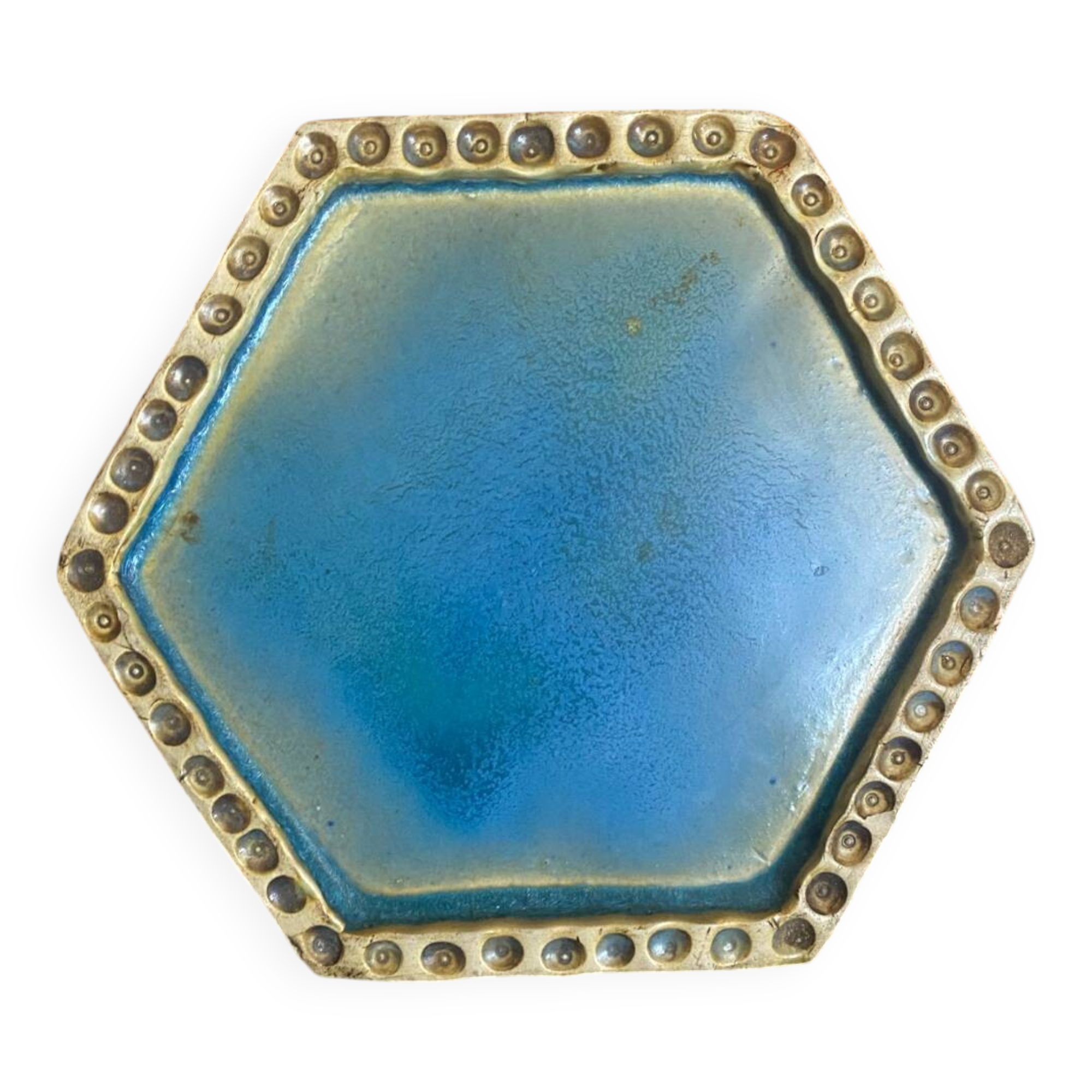 Old Enamelled Blue Stoneware Trivet France #D484