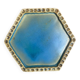 Old Enamelled Blue Stoneware Trivet France #D484