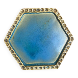 Old Enamelled Blue Stoneware Trivet France #D484