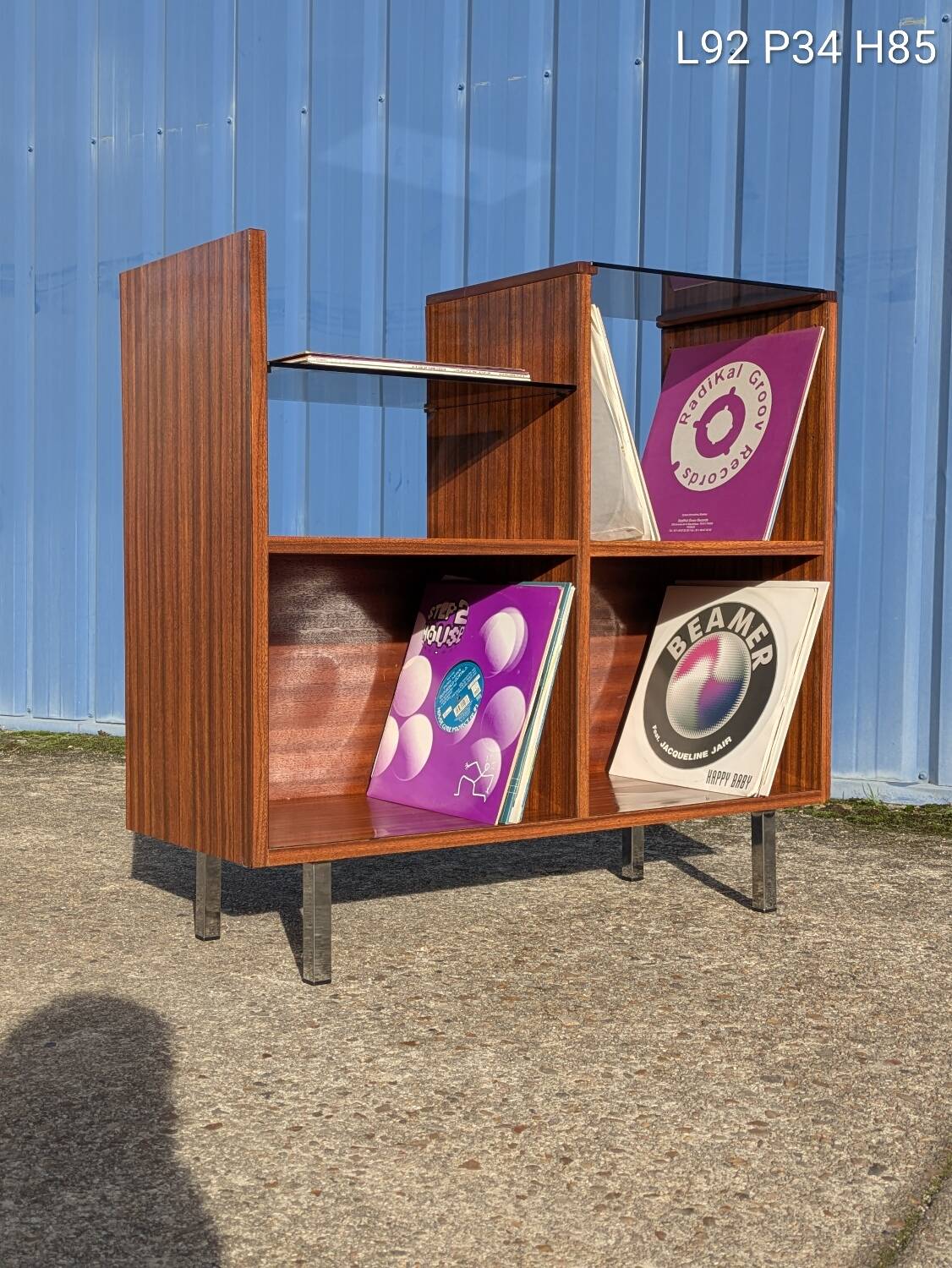 Meuble rangement Hi-Fi vinyles moderniste vintage 1960