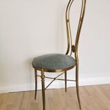 Vintage Paolo Buffa Brass Vanity Chair: Chiavari Style, Blue Fabric, 1950s