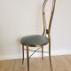 Vintage Paolo Buffa Brass Vanity Chair: Chiavari Style, Blue Fabric, 1950s