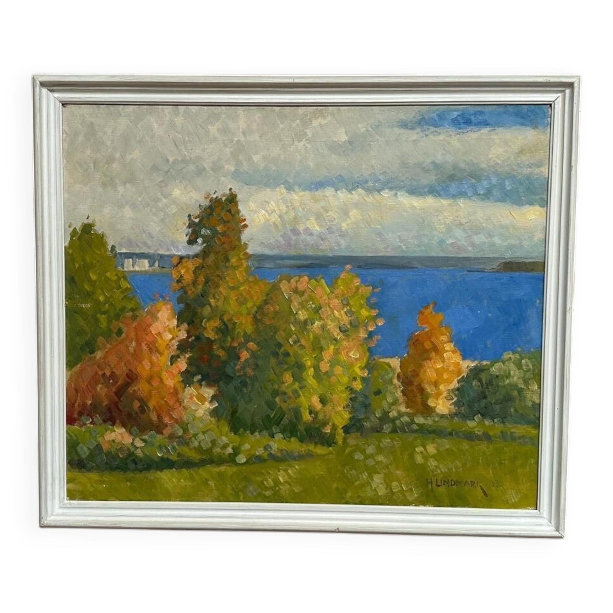 Original Swedish Oil On Canvas – “By The Sea” By H. Lindmark – Dated 1983 – Vintage & Framed
