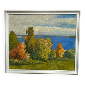 Original Swedish Oil On Canvas – “By The Sea” By H. Lindmark – Dated 1983 – Vintage & Framed