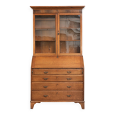 Bibliothèque/secrétaire en chêne anglais antique du XVIIIe siècle avec verre d'origine.