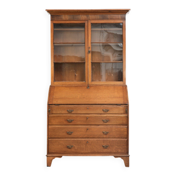 Bibliothèque/secrétaire en chêne anglais antique du XVIIIe siècle avec verre d'origine.