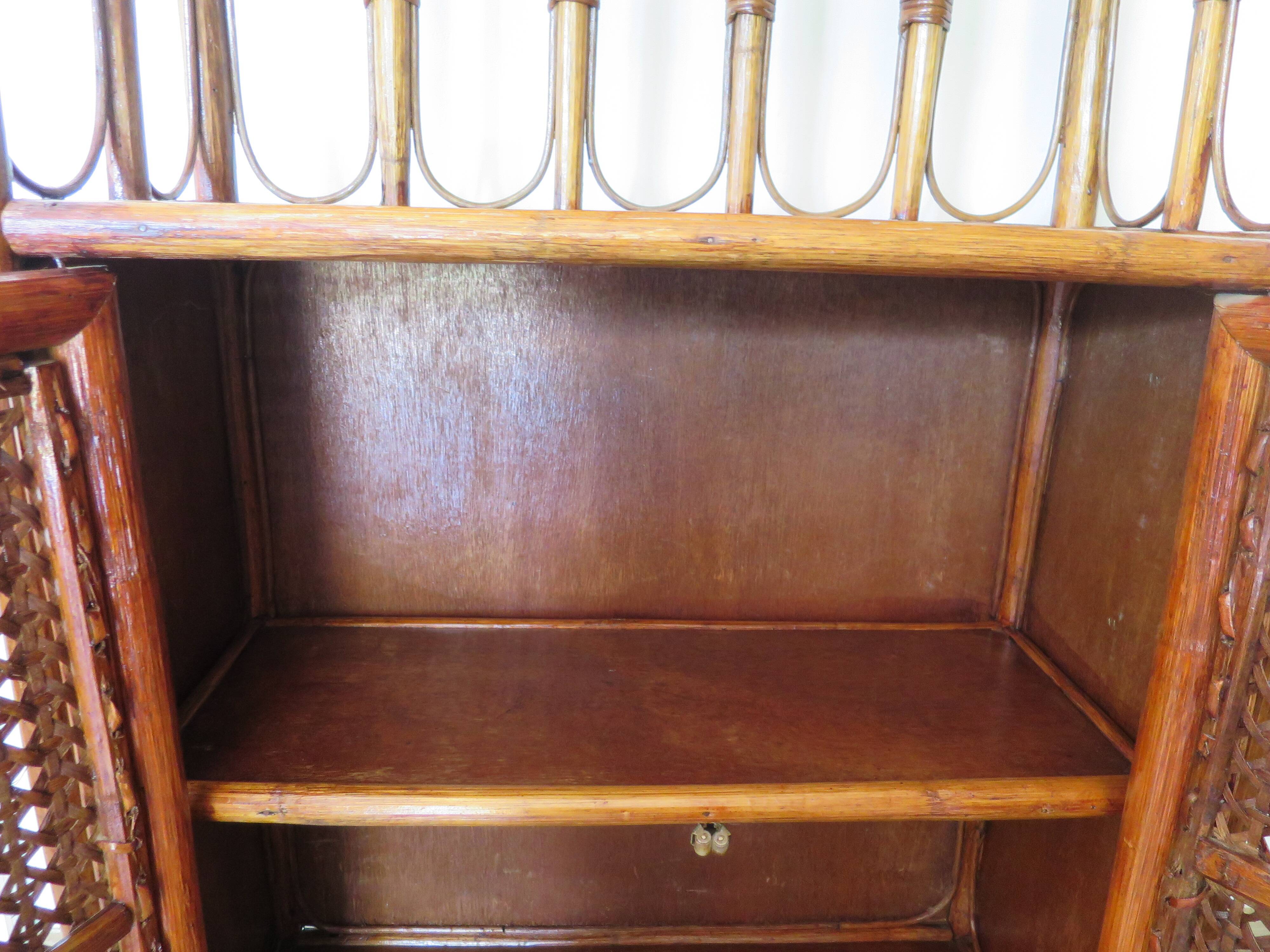 Retro-modernist - Sideboard-bookcase-2 doors-wood-rattan-cane-1960s