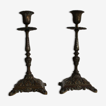 Pair of old bronze candlesticks