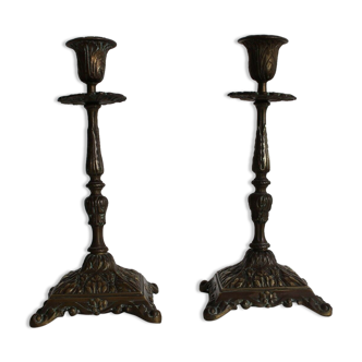 Pair of old bronze candlesticks