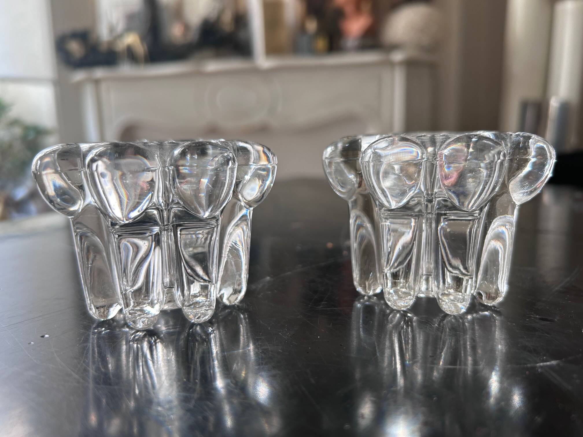 pair of crystal candle holders