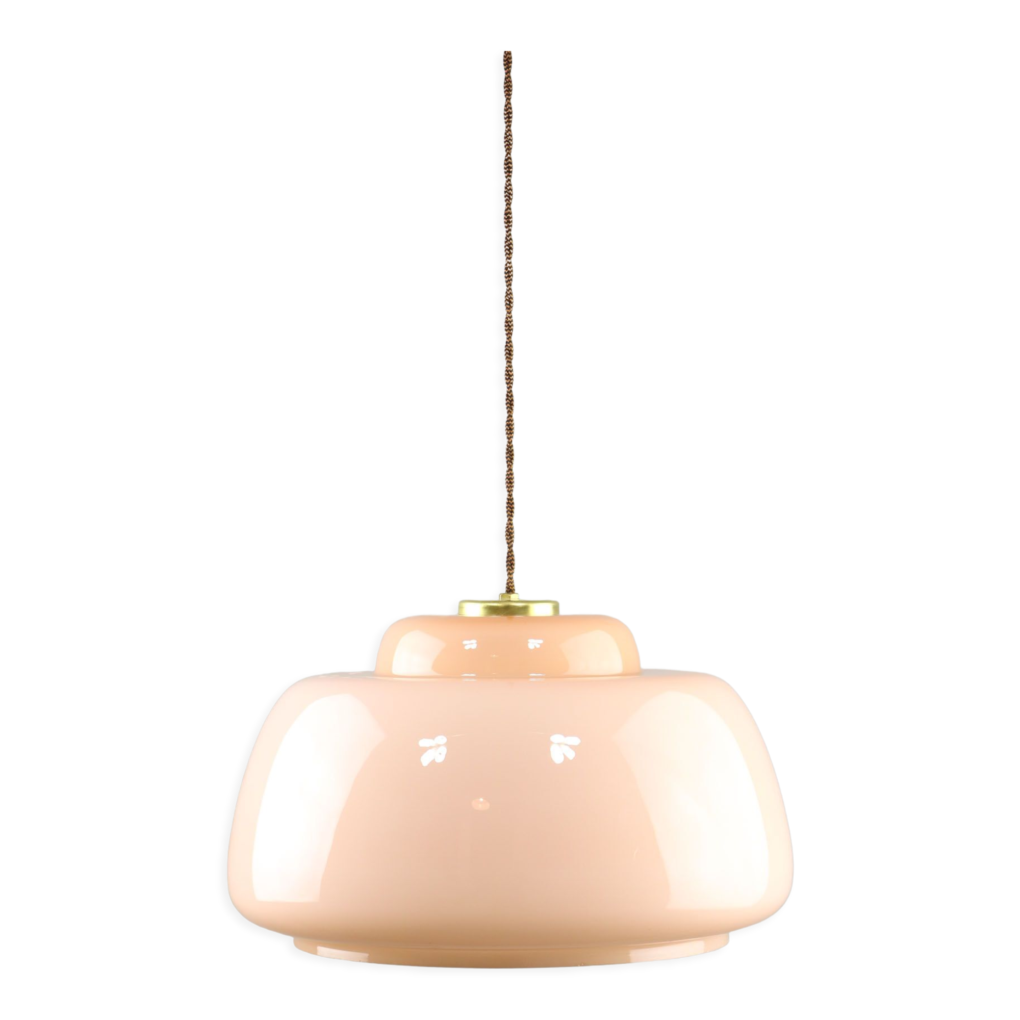 Mid-century Pink Glass & Brass Pendant Lamp