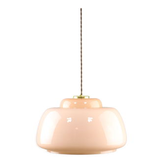 Mid-century Pink Glass & Brass Pendant Lamp