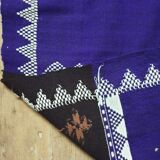 Romanian rug handwoven in wool, purple background with red and yellow stripes