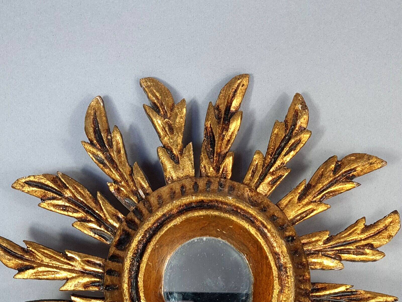 Small vintage golden wood sun mirror 50s 25x3.5 cm Good condition B537