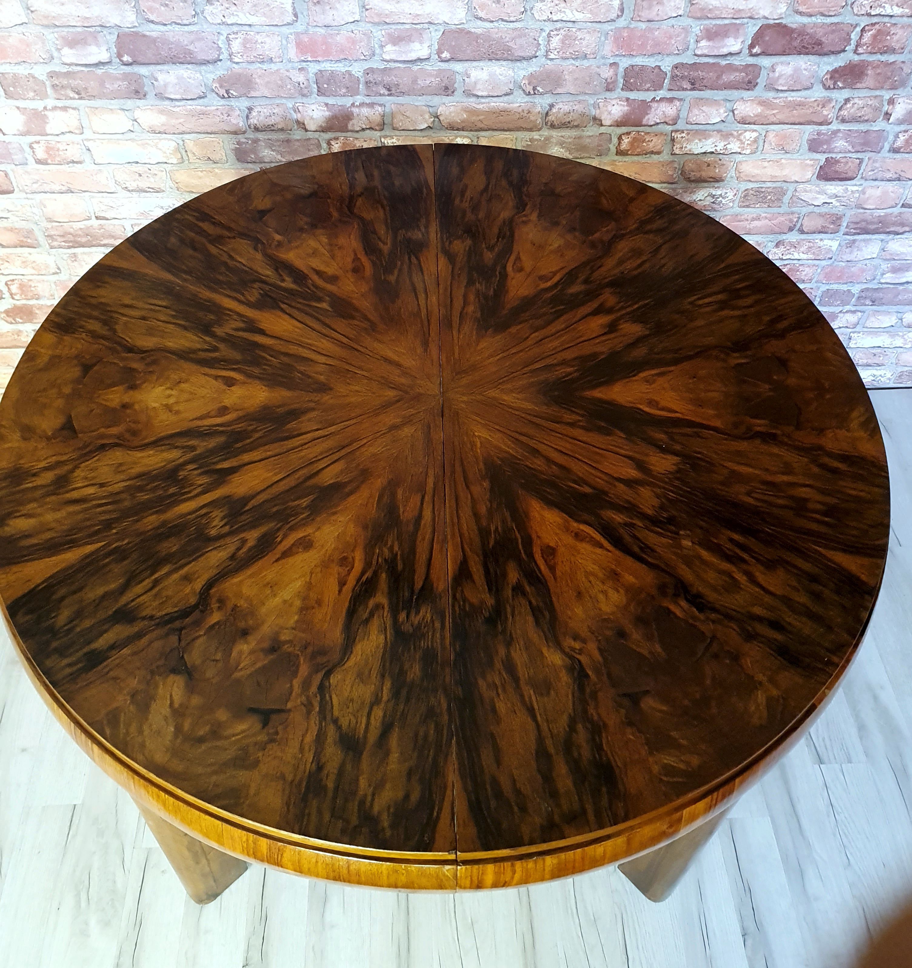 Round art deco table with extensions renovated fi 110, 160 cm unfolded. the 30s