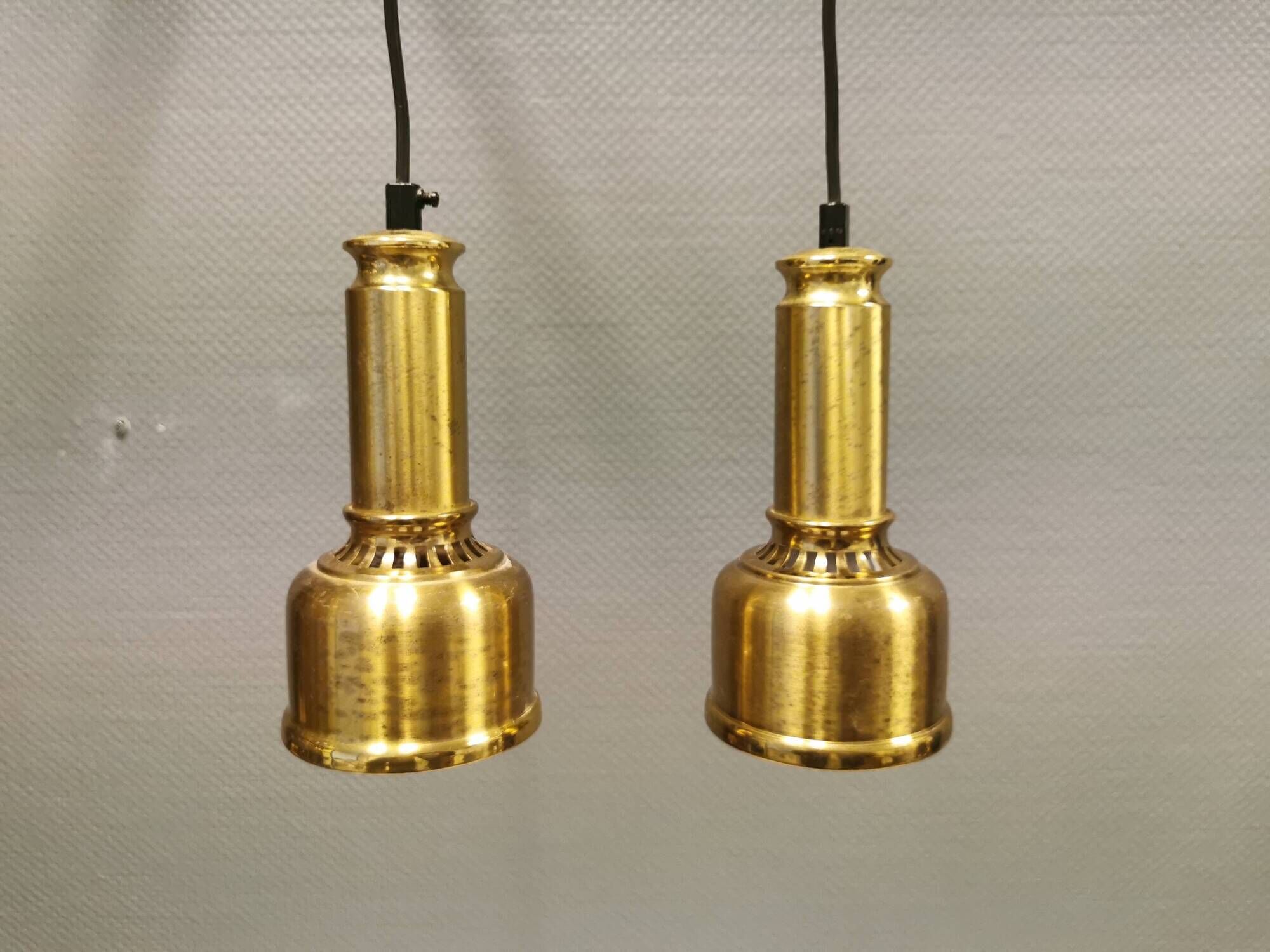 Two beautiful perforated brass hanging lamps, Danish and from the 1980s.