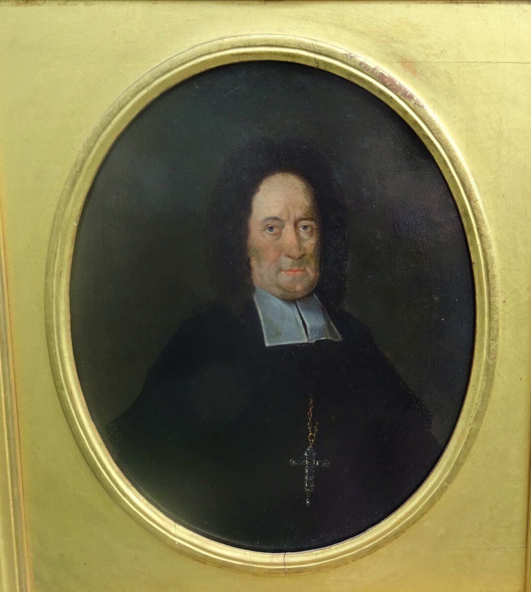 Portrait of a man prelate from the louis xiv period oil on tin end xviith century