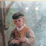 Painting of a young boy in the countryside