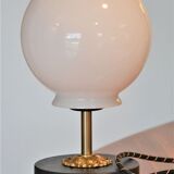 White vintage globe table lamp, black and gold finishes