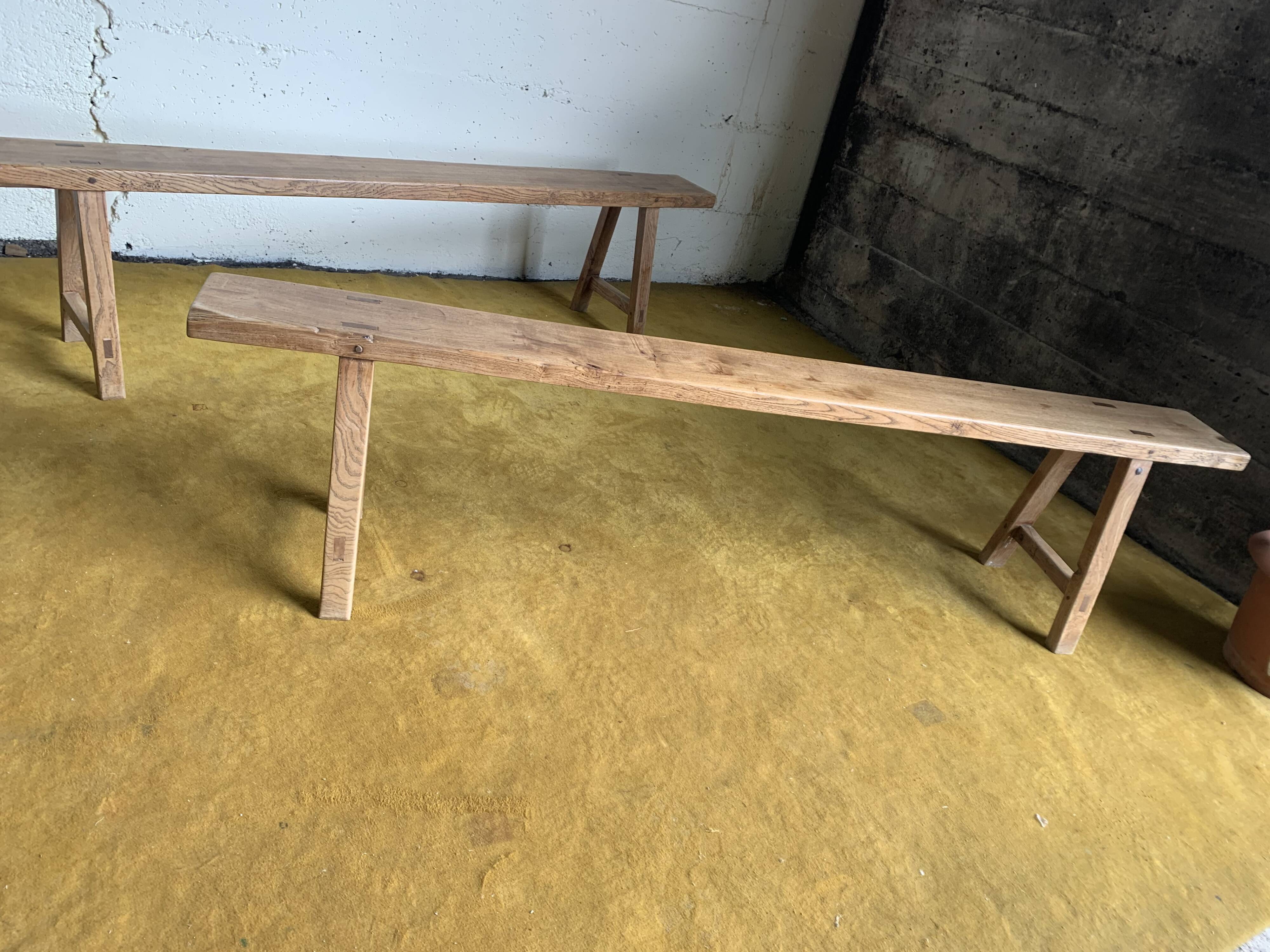 Duo of oak farm benches