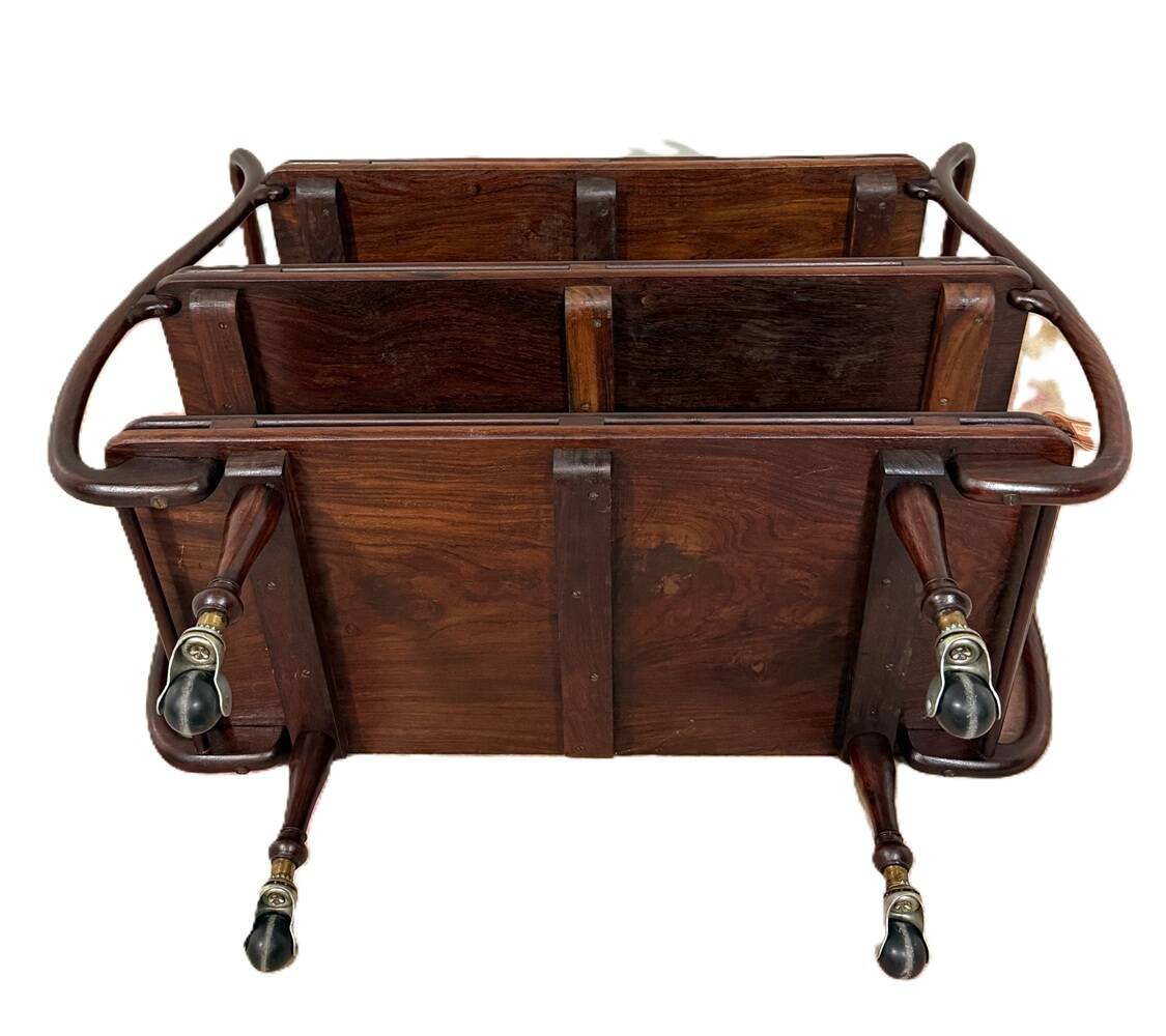 Anglo-Indian teak serving trolley with brass inlays from the 1930s-1940s.