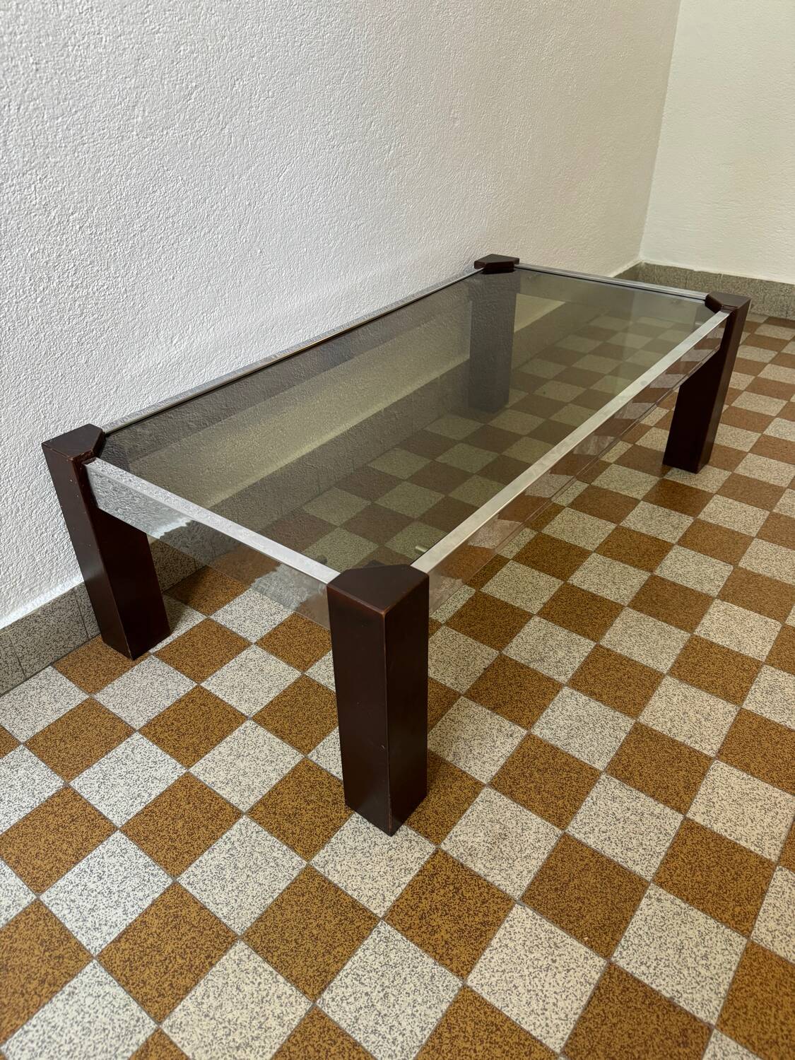 Chrome wood and smoked glass coffee table from the 70s