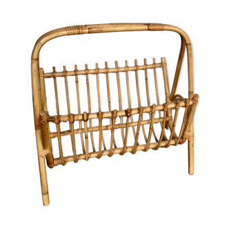 Vintage vinyl magazine door in rattan and bamboo 1950