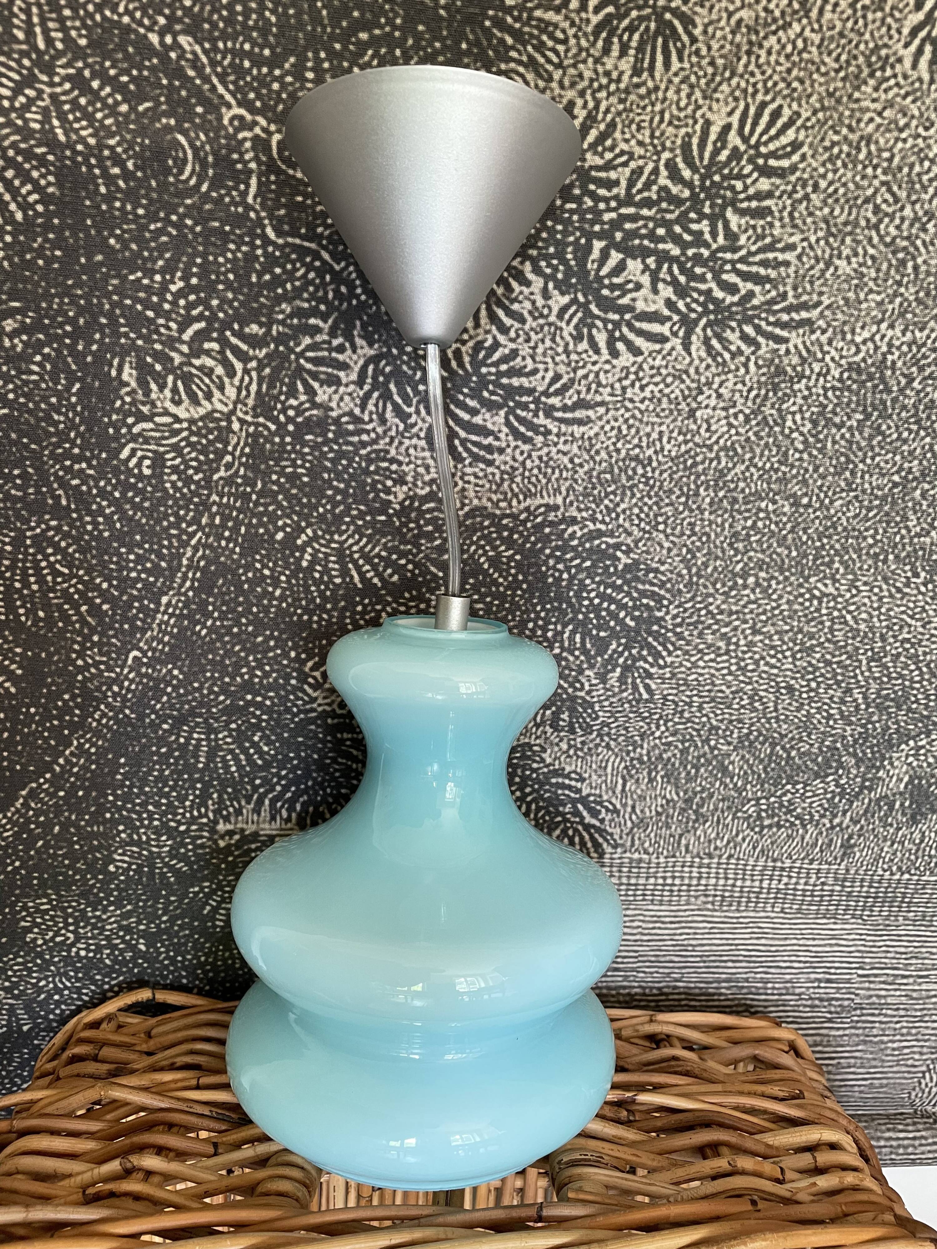 Vintage pendant lamp in blue opaline